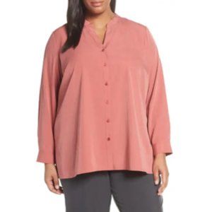 Eileen Fisher 3X Mandarin Collar Shirt Chutney